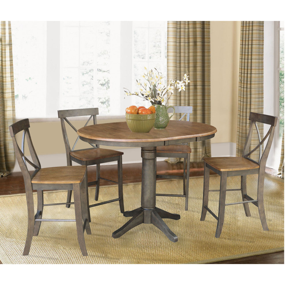 36" Round Extension Dining Table with X-Back Counter Height Stools