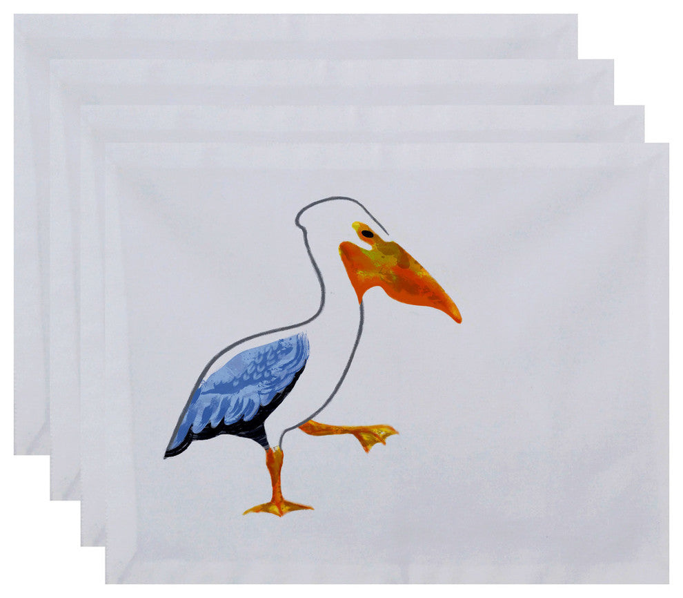18"x14" Pelican March, Animal Print Placemat, Set of 4, White