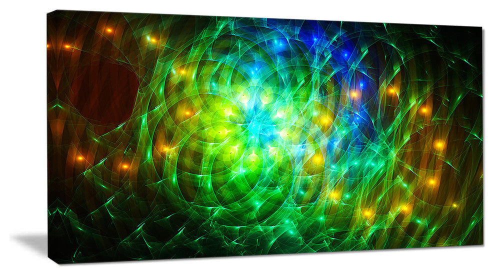 Green Fractal Symphony of Colors, Oversized Abstract Canvas Art Print, 60x28