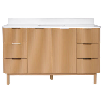 Utopia 60" Bathroom Vanity, Blonde, Top: Engineered White, Single