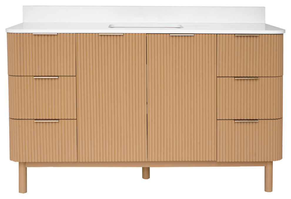Utopia 60" Bathroom Vanity, Blonde, Top: Engineered White, Single