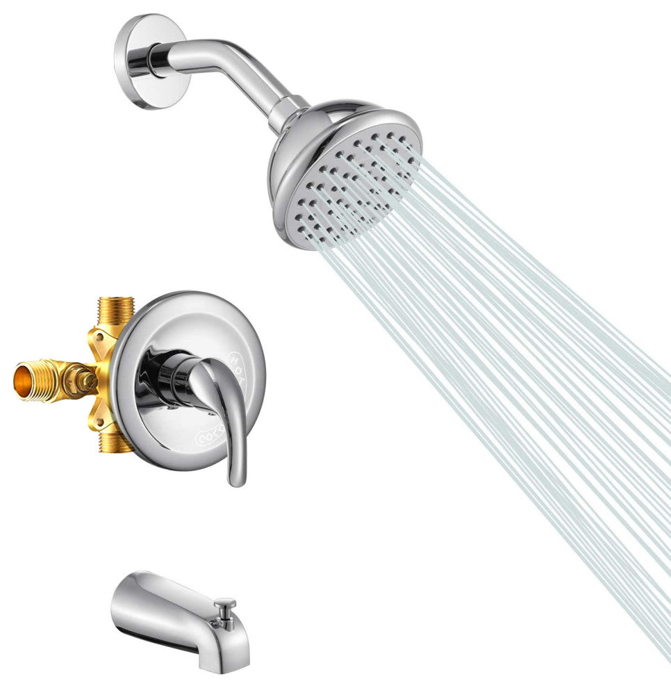 Chrome 6 Inch Shower Faucet wih Tub Spout Combo (Valve Included)