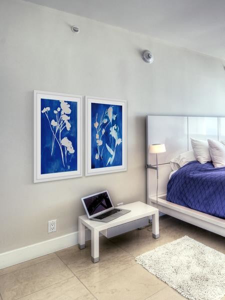 "A Touch of Royal Blue" Framed Painting Diptych, 32"x24"