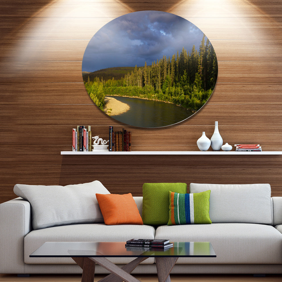 Lake On Alaska Under Clouds, Landscape Round Wall Art, 23"