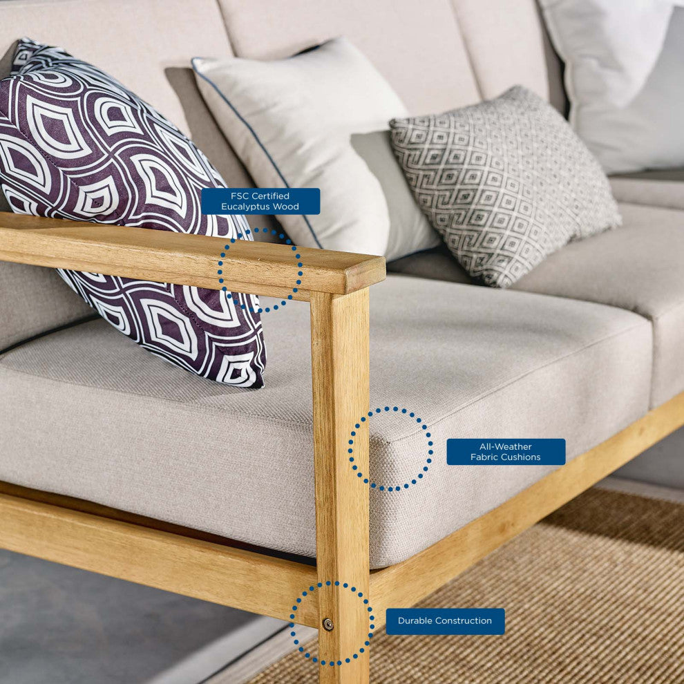 Lounge Sectional Sofa Chair Set, Wood, Brown Natural Taupe Gray, Modern, Outdoor