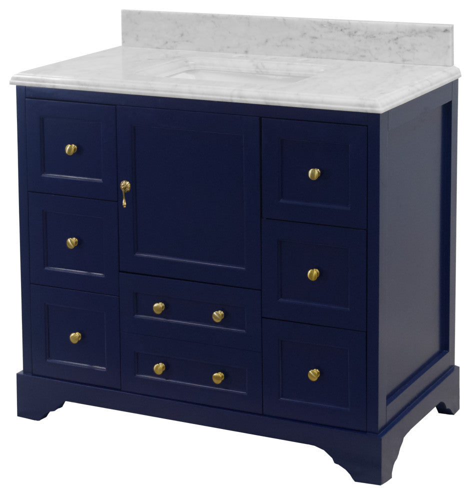 Madison 42" Bathroom Vanity, Royal Blue, Carrara Marble