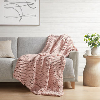 Madison Park Chunky Double Knit Handmade Throw Blanket, Blush, Blush