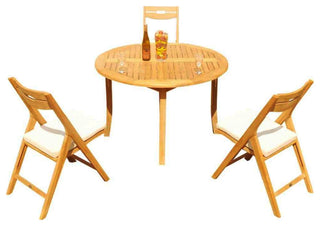 4-Piece Outdoor Teak Dining Set: 52" Round Table, 3 Surf Folding Arm Chairs