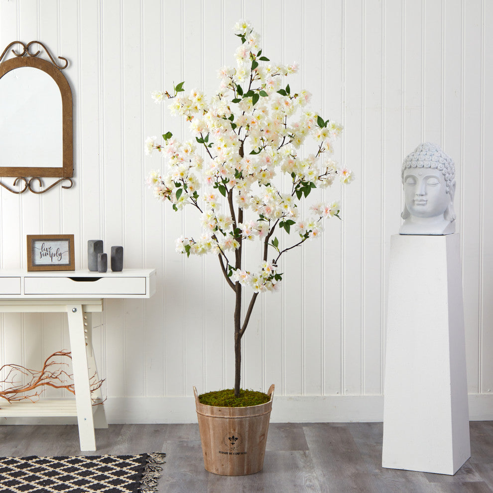 6' Cherry Blossom Artificial Tree, Farmhouse Planter