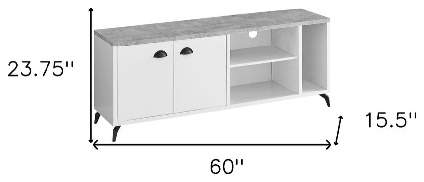 60" White Cabinet Enclosed Storage TV Stand
