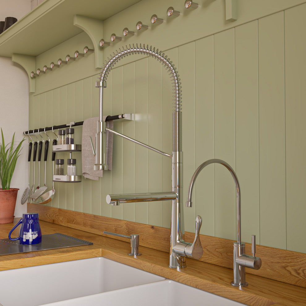 Double Spout Commercial Spring Kitchen Faucet, Polished Chrome