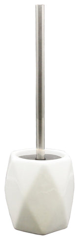 Bath Toilet Bowl Brush and Holder Diamond Stoneware White, White