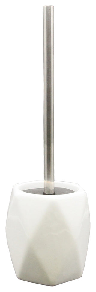 Bath Toilet Bowl Brush and Holder Diamond Stoneware White, White