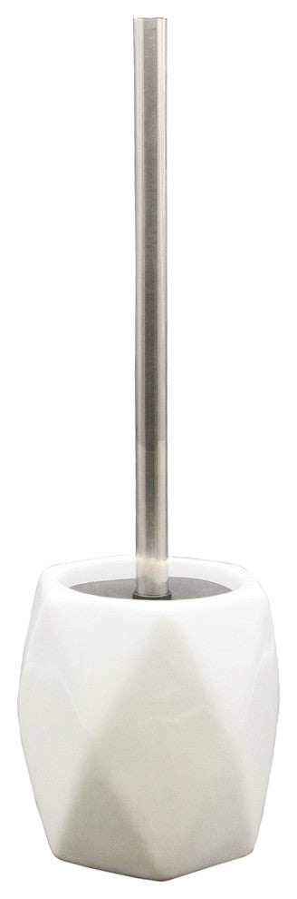 Bath Toilet Bowl Brush and Holder Diamond Stoneware White, White