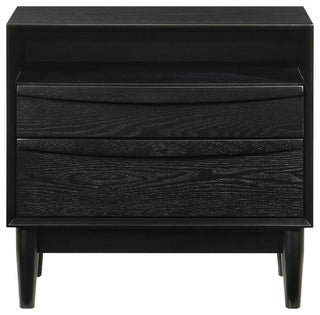 Armen Living Artemio 2-Drawer Wood Nightstand with Shelf in Black