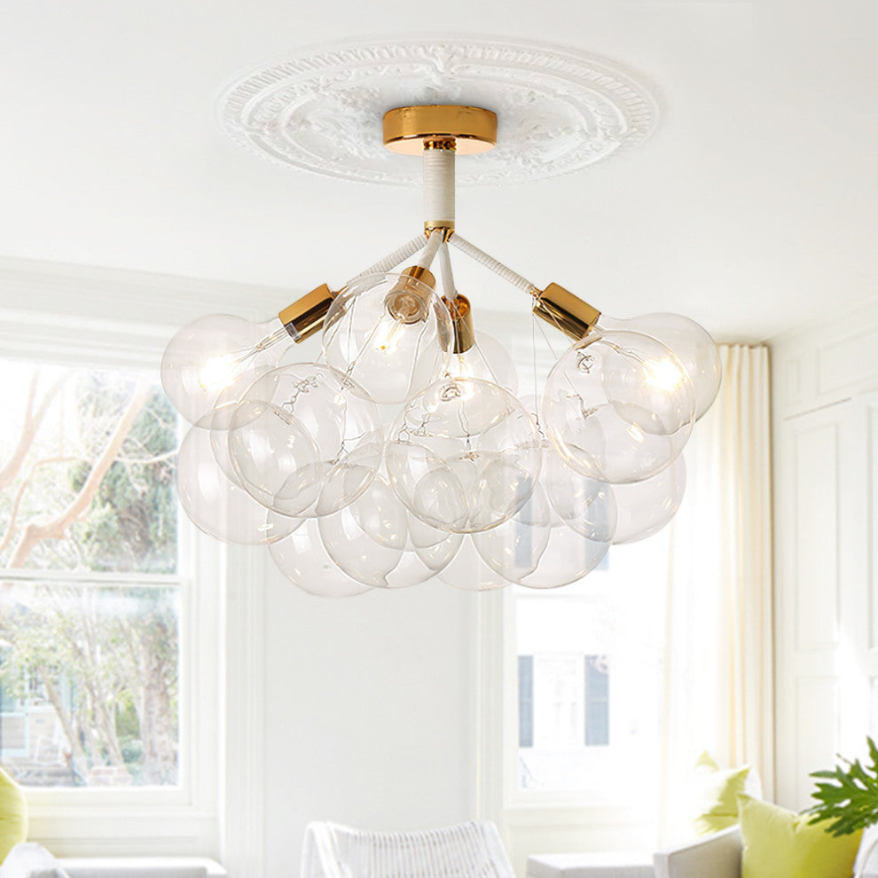 Contemporary Clear Glass Bubble Semi Flush Mount, White, 4 Lights