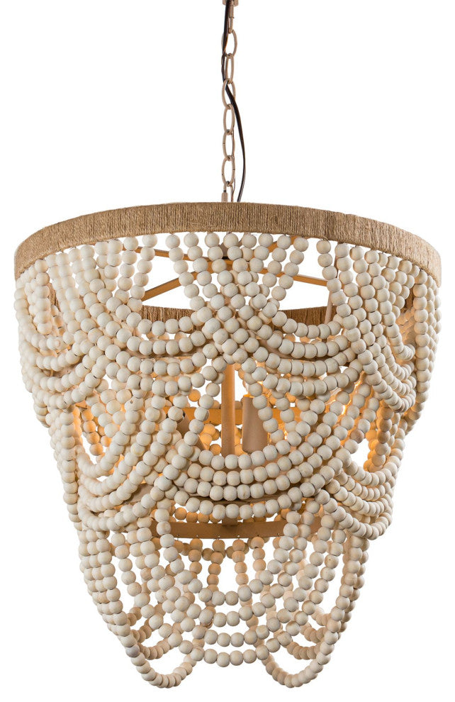 4-Light Farmhouse Wood Beaded Chandelier Candle Style