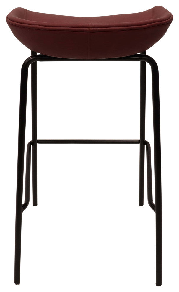 LeisureMod Servos Barstool With Faux Leather Seat and Iron Frame Set of 2, Bordeaux