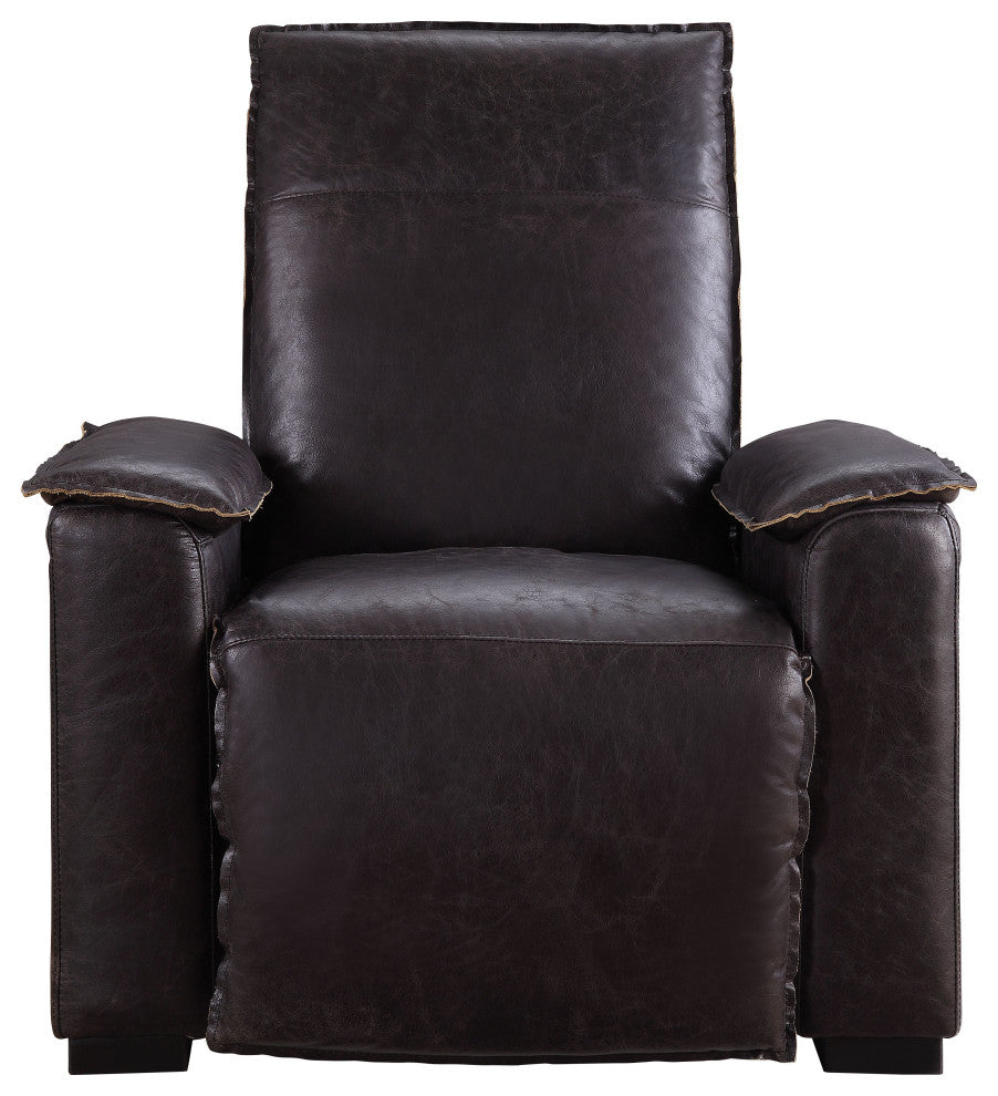Acme Nernoss Power Motion Recliner Dark Grain Brown Leather and Aluminum