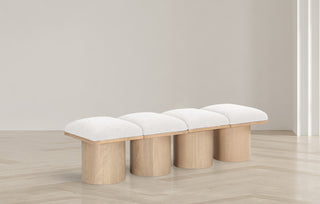 Pavilion Boucle Fabric Upholstered 4-Piece Modular Bench, Cream, Natural Finish