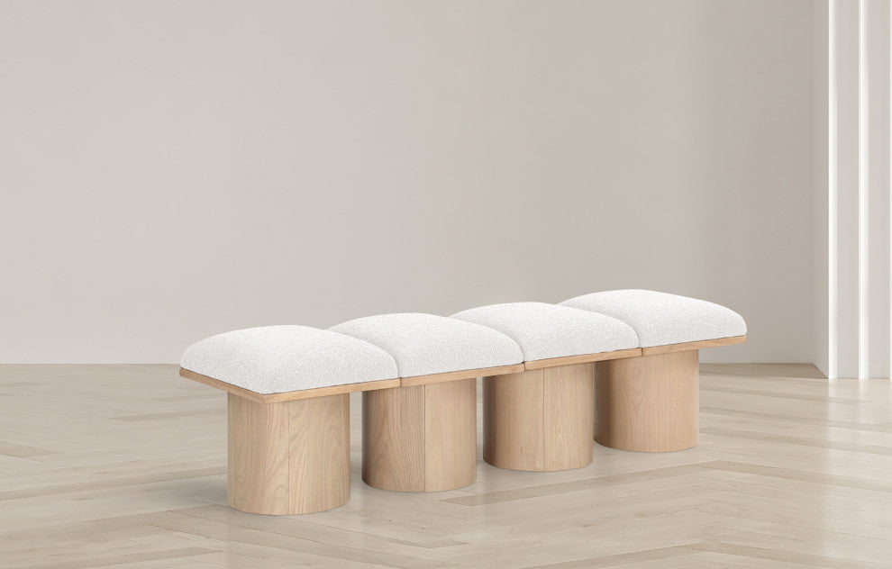 Pavilion Boucle Fabric Upholstered 4-Piece Modular Bench, Cream, Natural Finish