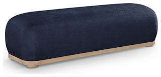 Calum Upholstered Bench, Navy, Chenille Fabric, Natural Finish