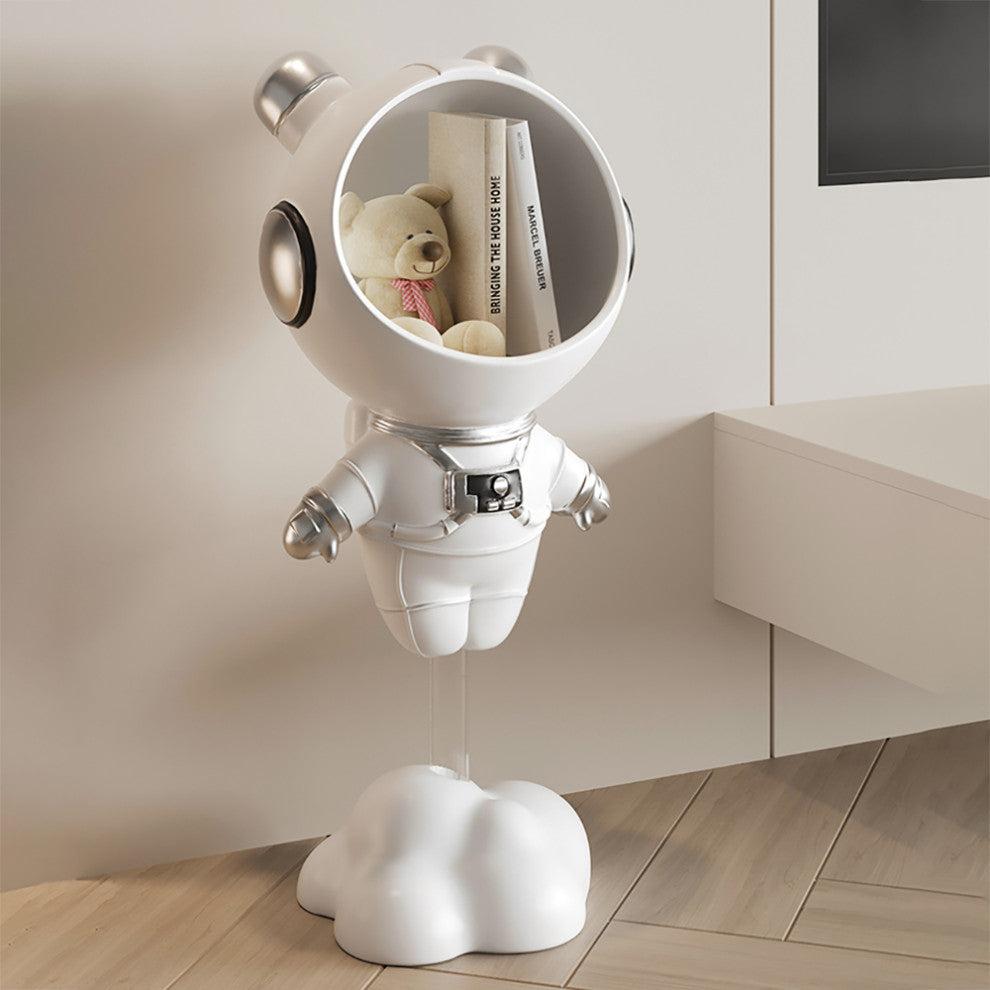 Modern White Astronaut Side Table Floor Figurine End Table Storage Decoration, White