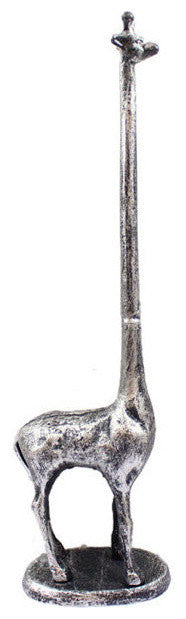 Rustic Silver Cast Iron Giraffe Paper Towel Holder 19"