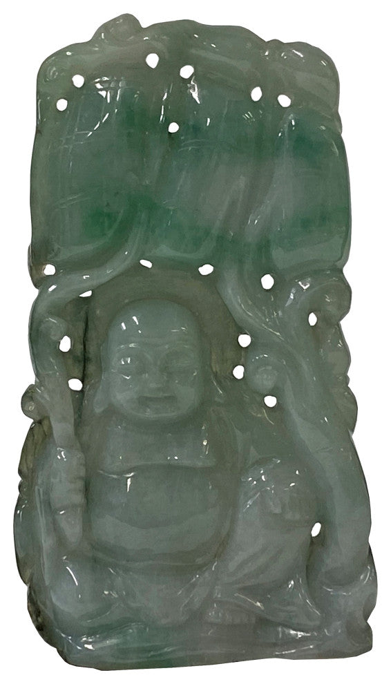 Chinese Jade Carved Happy Buddha Ornament Display