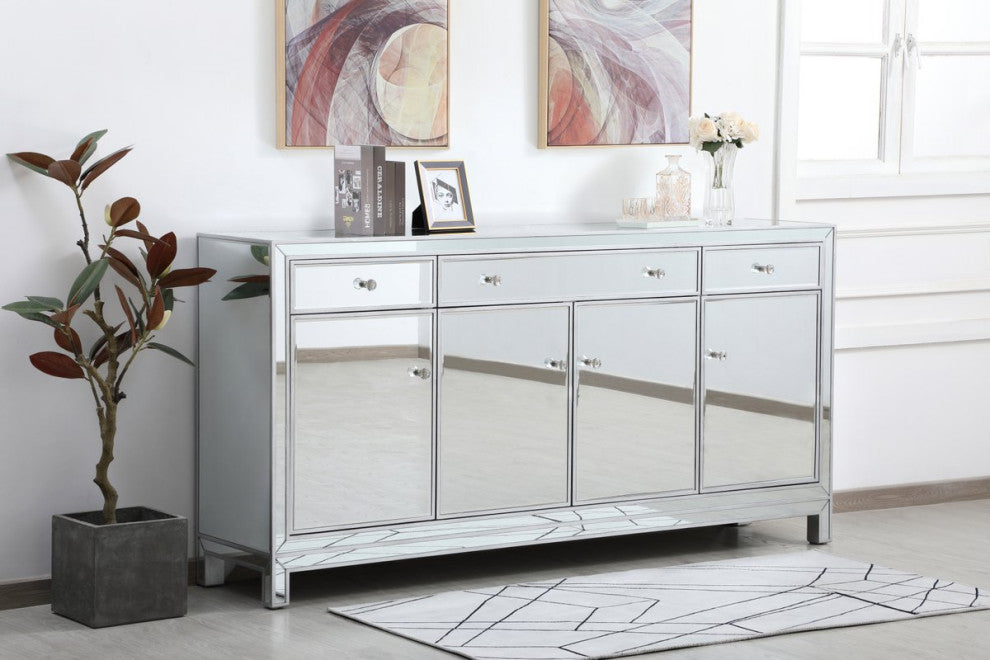 Rosie 72" Mirrored Credenza, Antique Silver