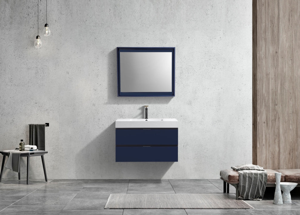 Bliss 36" Blue Wall Mount Modern Bathroom Vanity