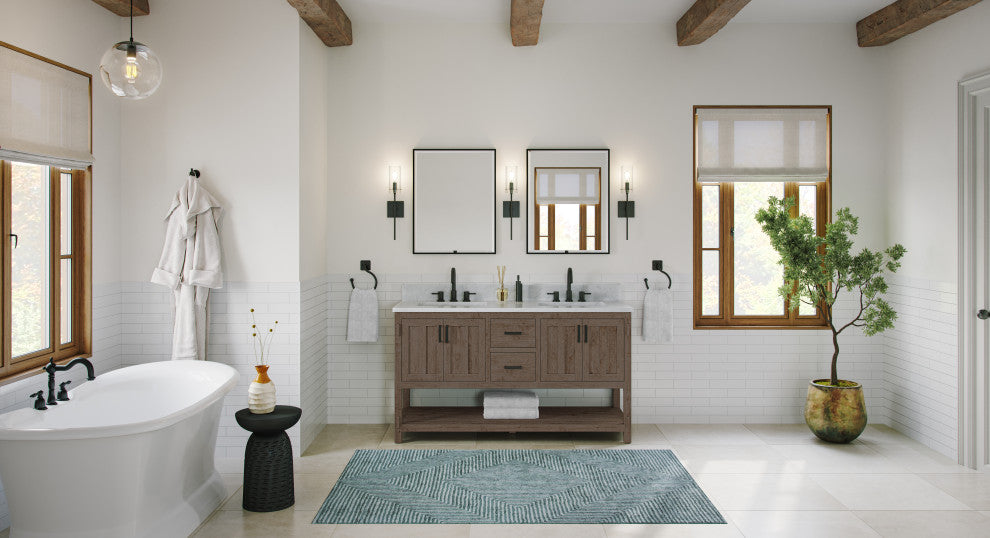 The Betsy Bathroom Vanity, Brown, 60", Double Sink, Freestanding