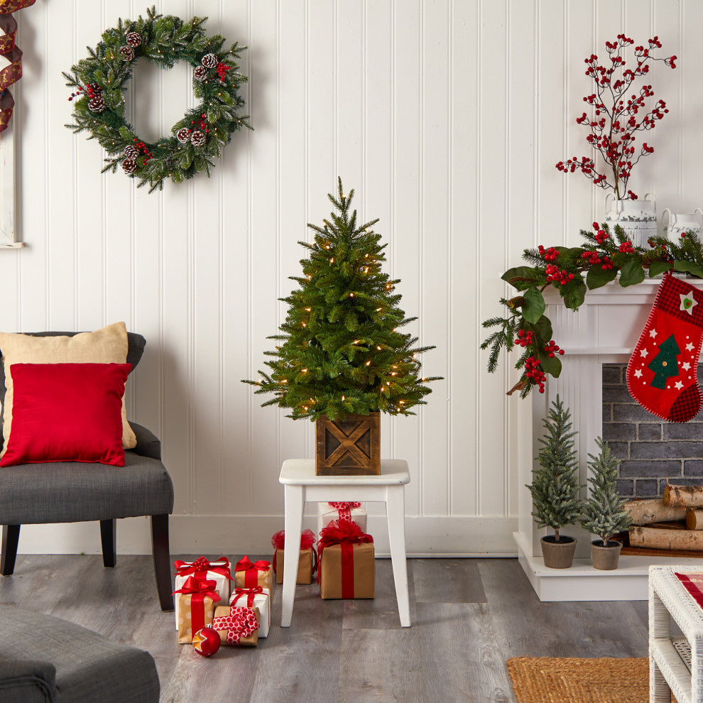 3' Finl&Fir Faux Xmas Tree, Planter W/272 Bendable Branches &50 White Lights