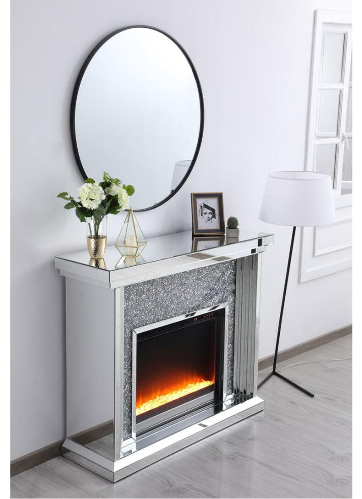 47.5" Crystal Mirrored Mantle With Crystal Insert Fireplace
