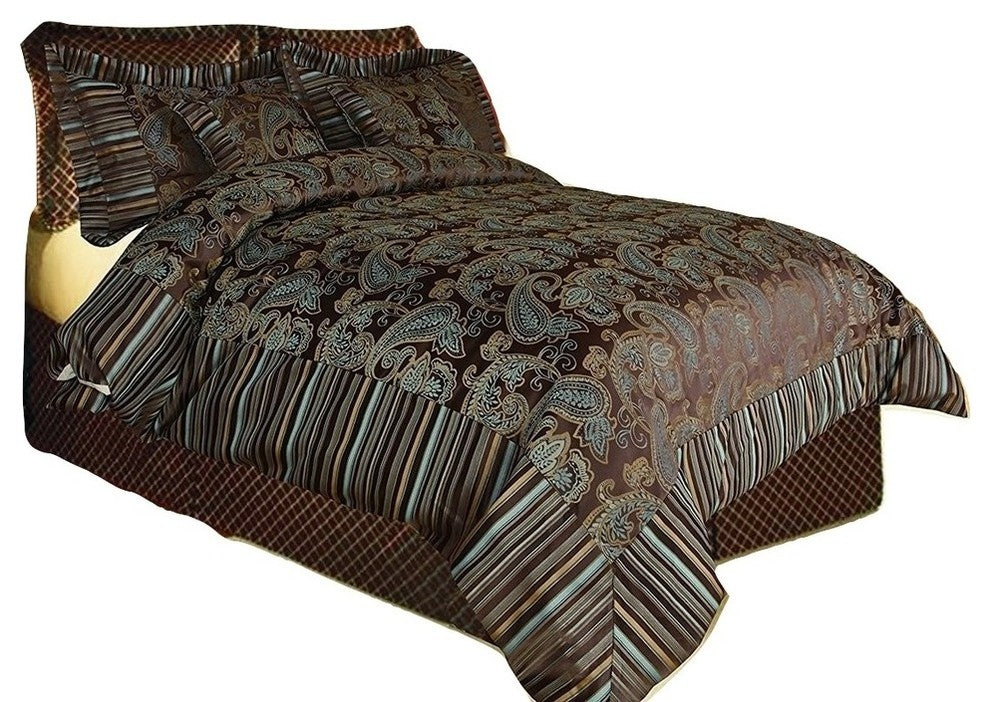 Tache Paisley Dark Brown Comforter Set With Zipper, Full