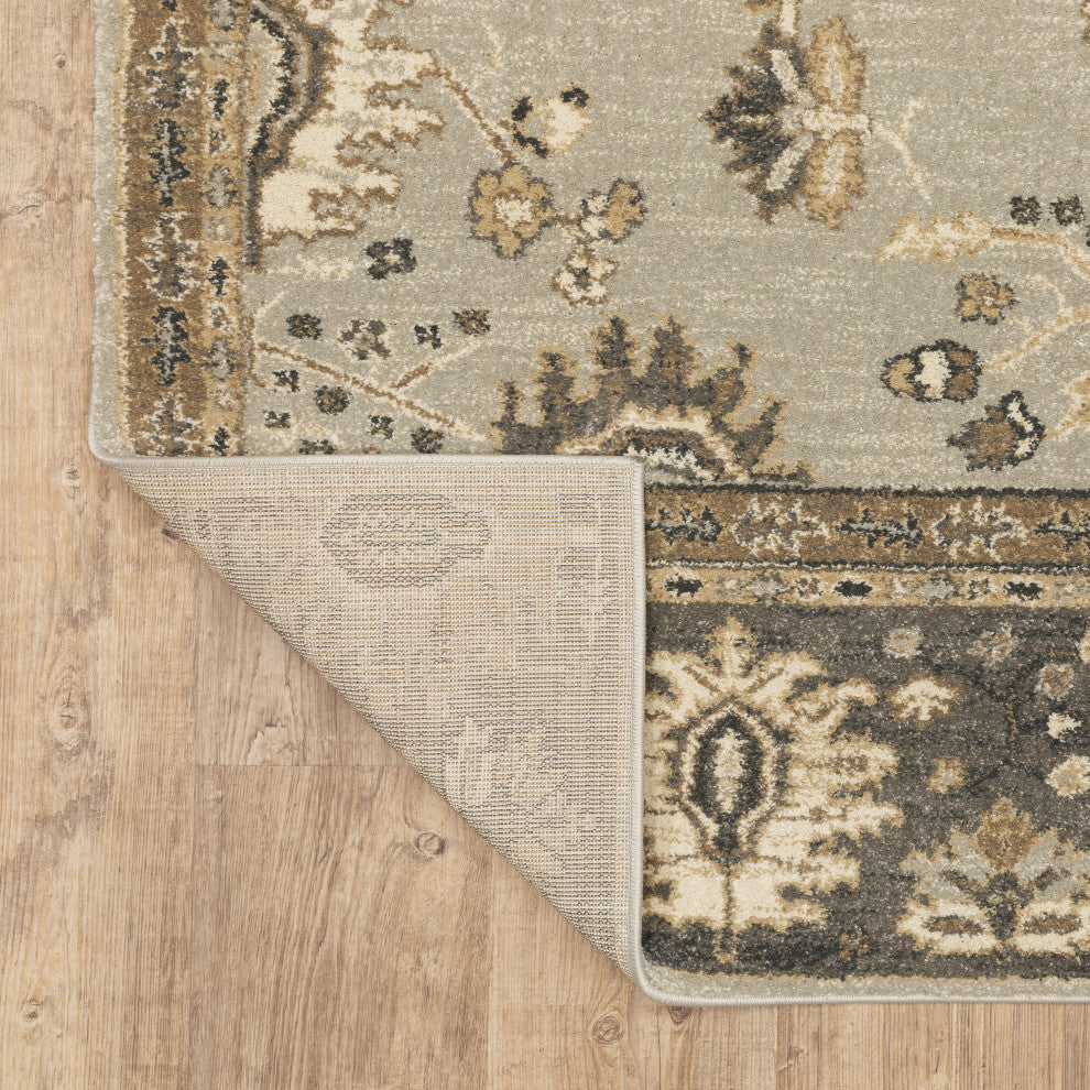 Fleming Wide Border Stone and Tan Area Rug, 5'3"x7'6"