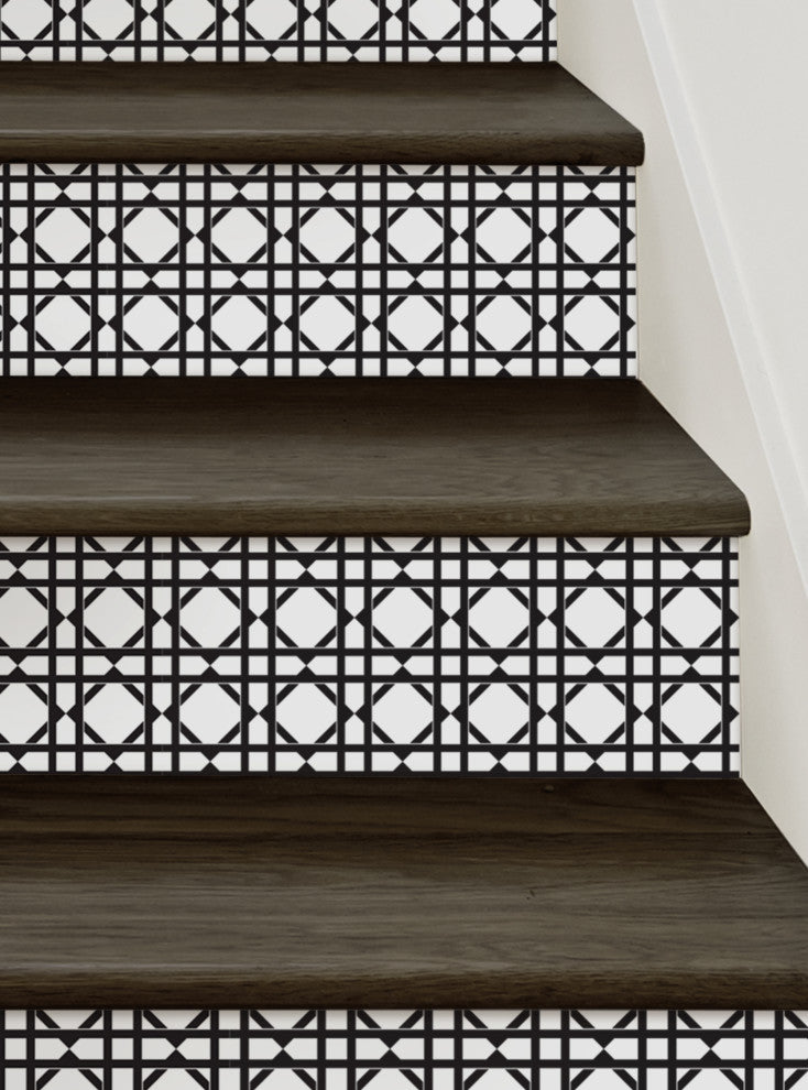 Geometric Peel and Stick Stair Riser Strips, Black, 48"w X 6"h, 6 Pack