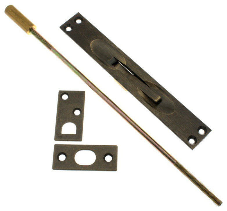 Genuine Solid Brass Extension Flush Bolt UL Standard 12" Rod, Antique Brass