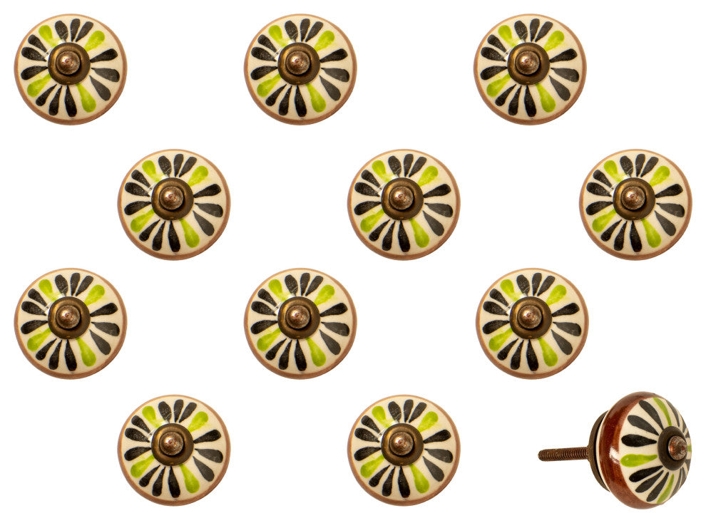 Knob-It Vintage Handpainted Ceramic Knobs, Set of 12, Blue/White/Gold