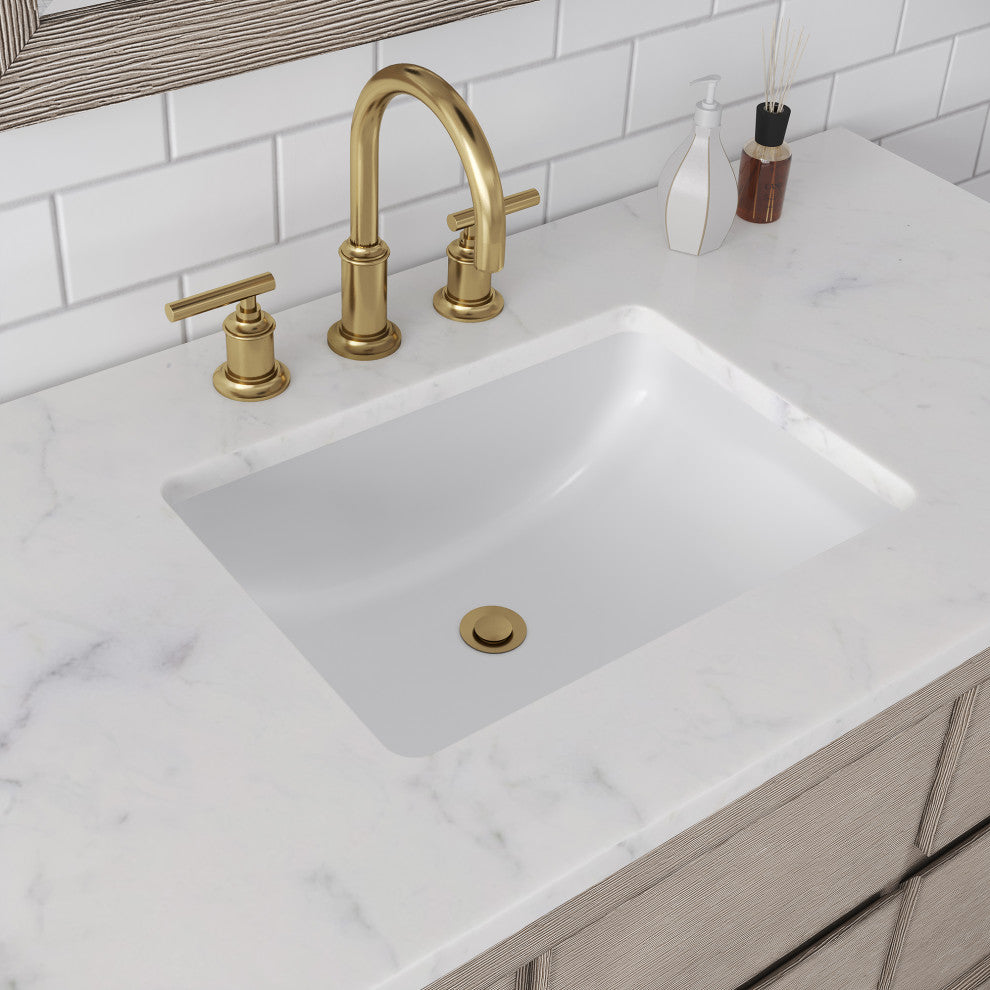 Oakman Marble Top Vanity in Grey Oak with Faucet, 72", Vanity With Satin Gold Faucet
