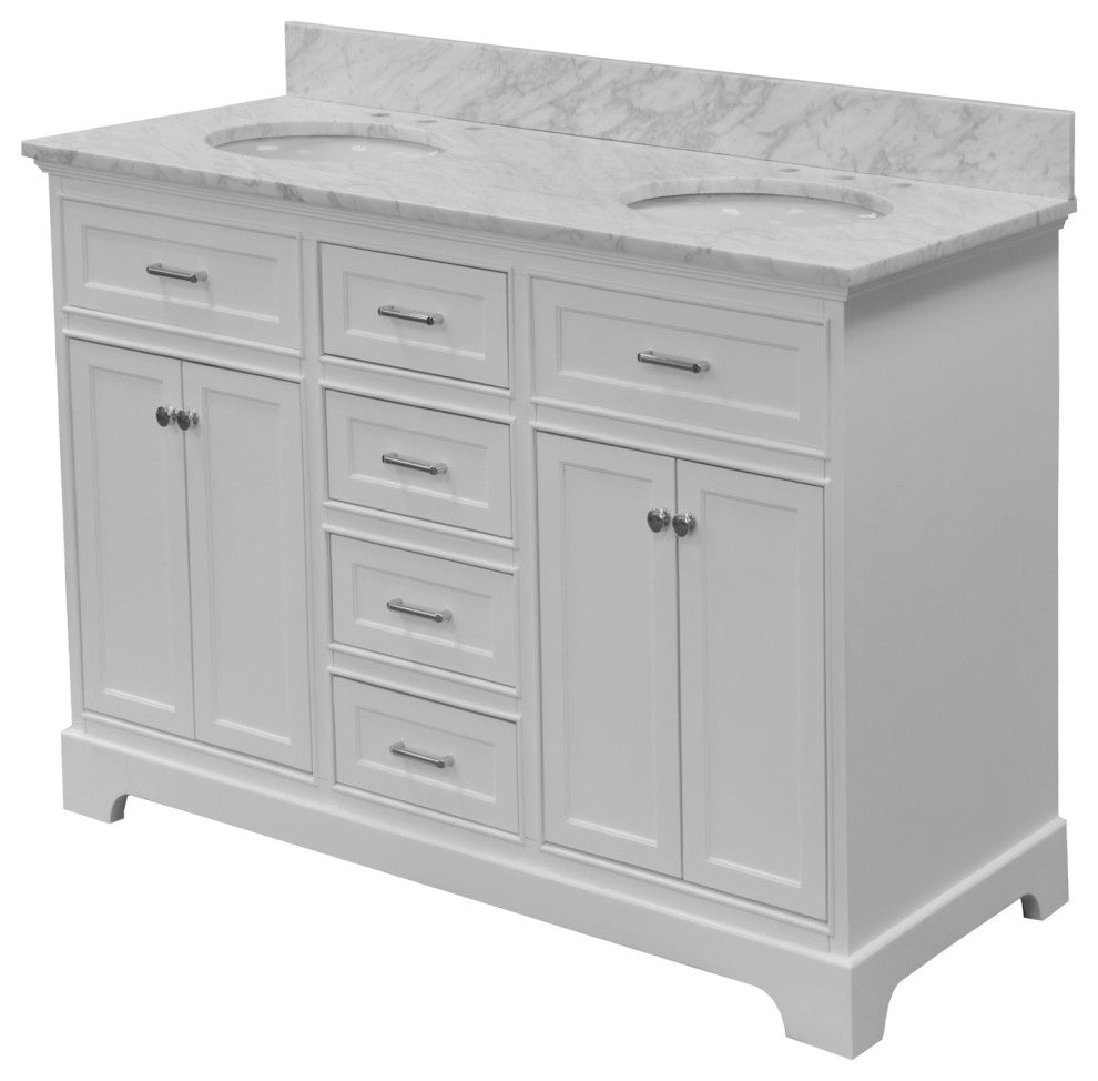 Aria 60" Bathroom Vanity, White, Carrara Marble, Double Vanity
