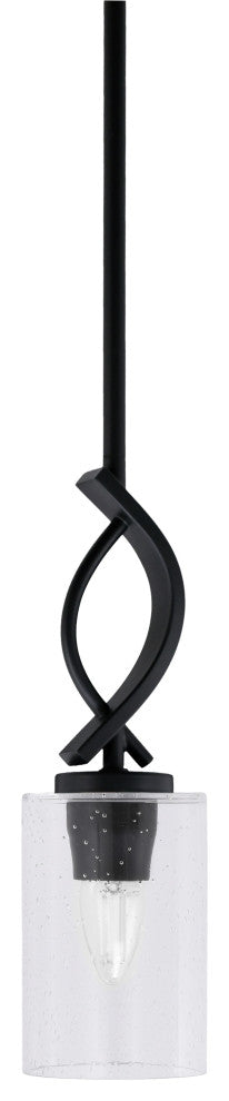 Cavella 1 Light Stem Mini Pendant, Matte Black Finish, 4" Clear Bubble Glass