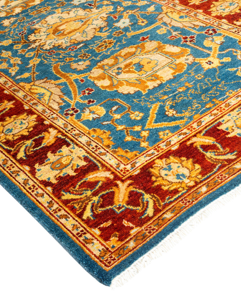 Ottoman, One-of-a-Kind Hand-Knotted Area Rug Blue, 2' 6" x 9' 5"