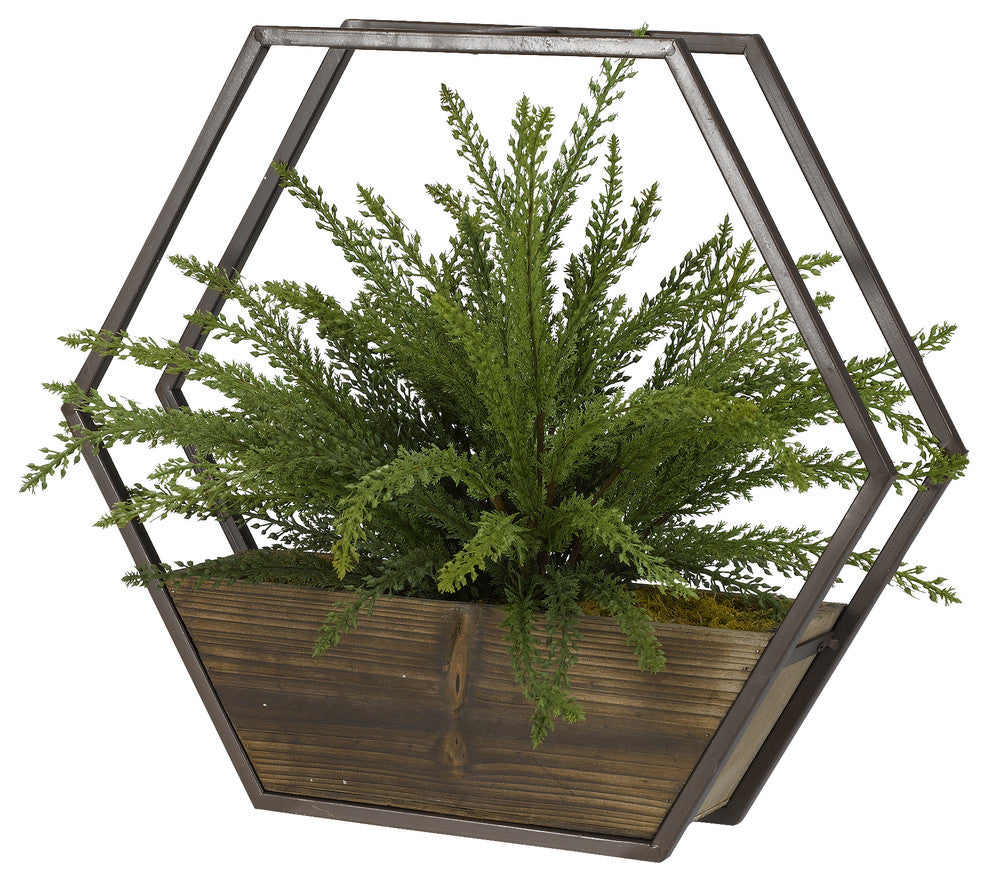 Heather Fern, Hexagon Wood and Metal Wall Sconce