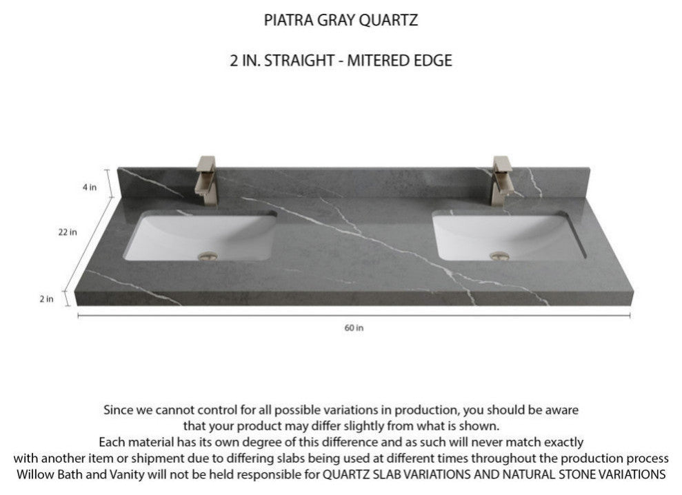 Sonoma 60 Double Sink Reeded Bathroom Vanity in Hale Navy Blue 2" Piatra Gray