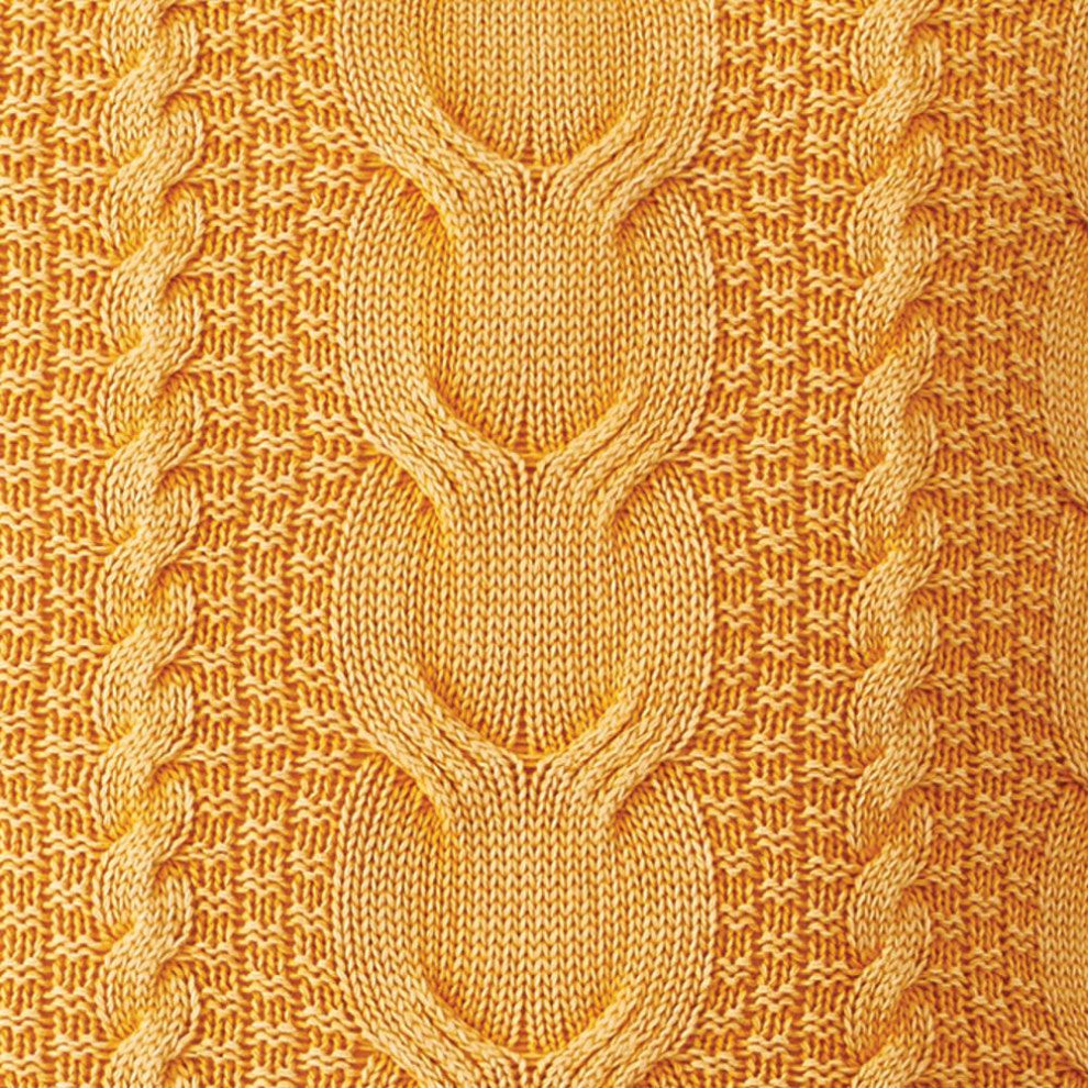 Large Cozy Cable Knit Square Pillow 26 in Ochre Yellow Cotton Floor Cushion