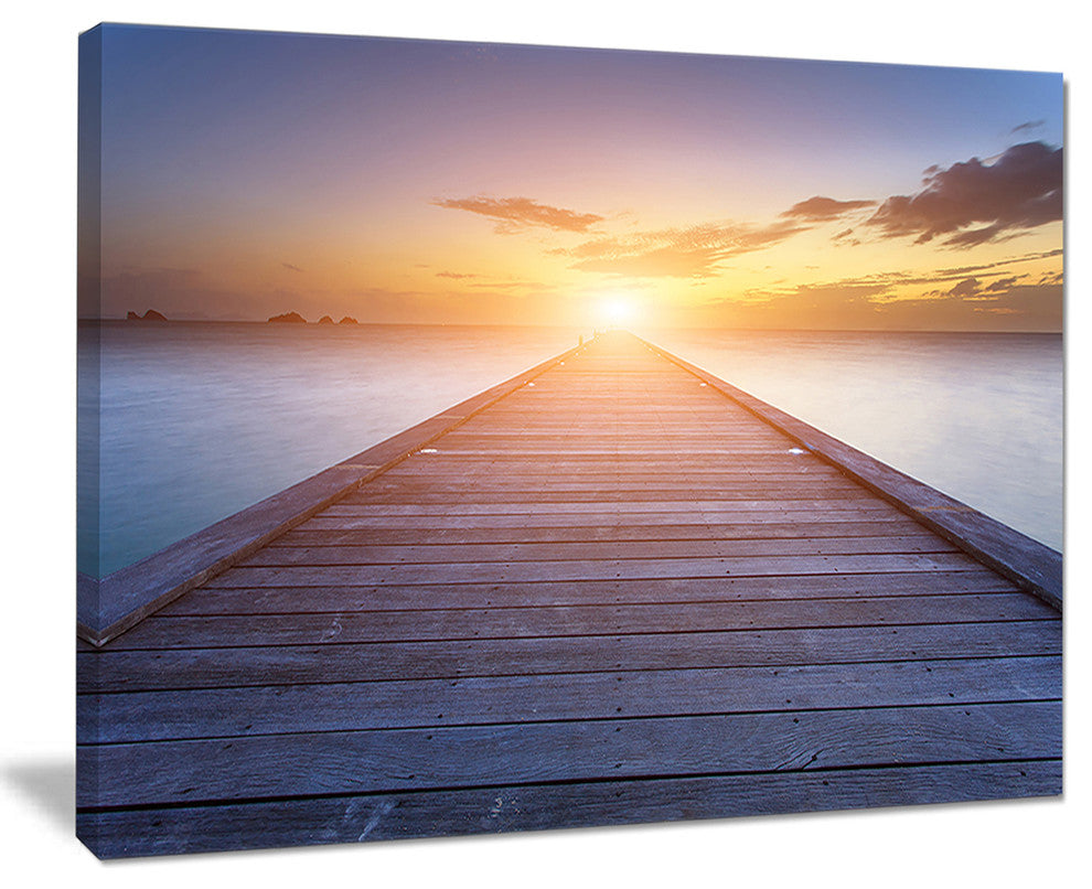 "Wooden Pier To Bright Evening Sun" Sea Bridge Wall Artwork, 20"x12"