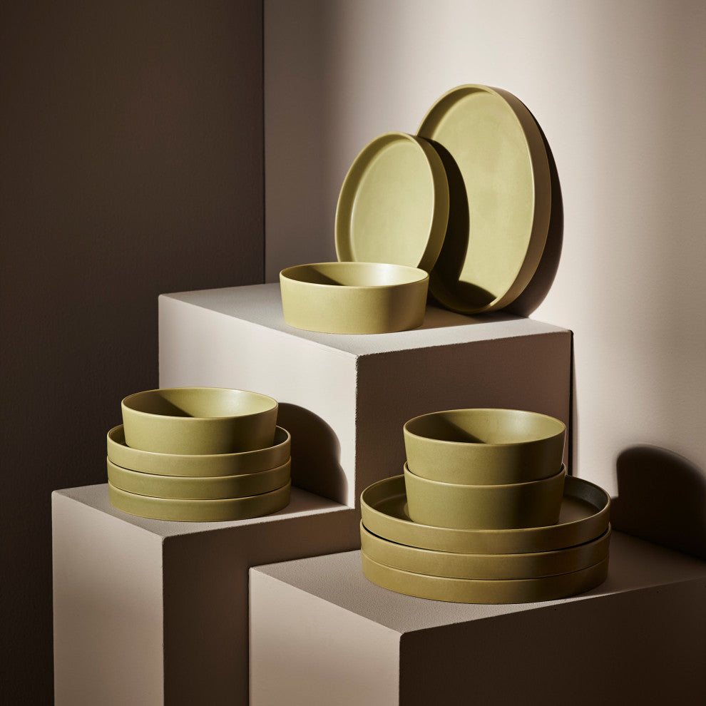Stone by Mercer Project Modan Stoneware 12 Piece Dinnerware Set, Green