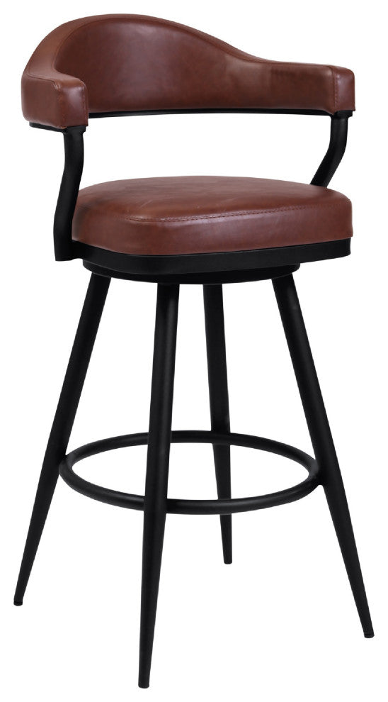 Benzara BM272492 30" Vintage Faux Leather Bar Stool, Metal Peg Legs, Brown