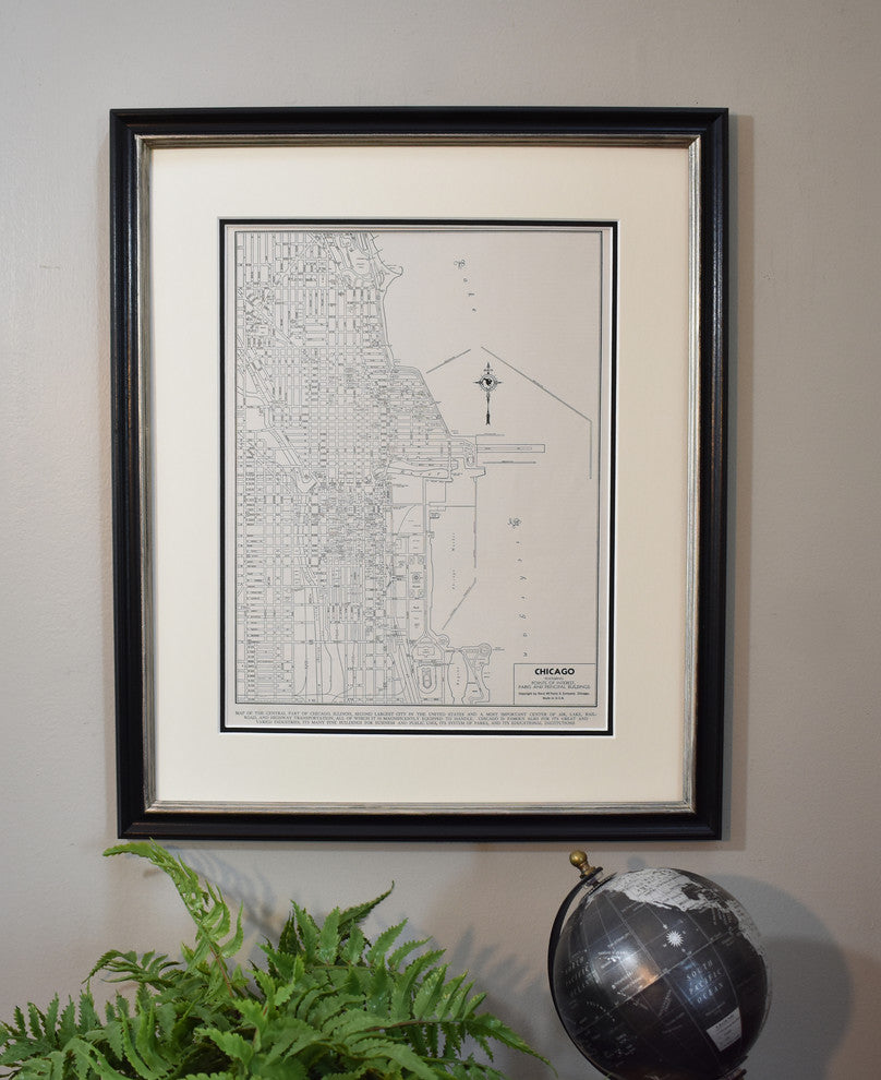 Vintage Chicago, Illinois Map, Framed Original Chicago Map- Authentic 1940s